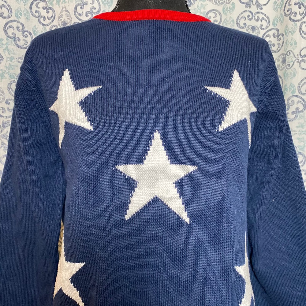 Vintage 1990s Crystal Kobe American Flag Stars Knit Sweater Size Large